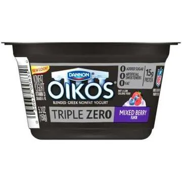 Oikos Organic Triple Zero Mixed Berry Nonfat Greek Yogurt, 5.3 Ounce -- 12 per case