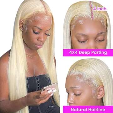 Hot Star Hair 4x4 Lace Closure Wigs Body Wave Human Hair Wigs for Black Women 150% Density Brazilian Lace Front Wigs Pre Plucked with Baby Hair… (18 Inch (Pack of 1), 613 Blonde Lace Wigs)