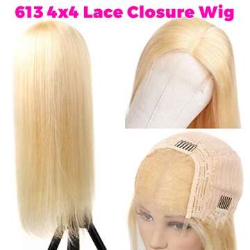 Hot Star Hair 4x4 Lace Closure Wigs Body Wave Human Hair Wigs for Black Women 150% Density Brazilian Lace Front Wigs Pre Plucked with Baby Hair… (18 Inch (Pack of 1), 613 Blonde Lace Wigs)