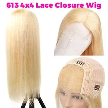 Hot Star Hair 4x4 Lace Closure Wigs Body Wave Human Hair Wigs for Black Women 150% Density Brazilian Lace Front Wigs Pre Plucked with Baby Hair… (18 Inch (Pack of 1), 613 Blonde Lace Wigs)