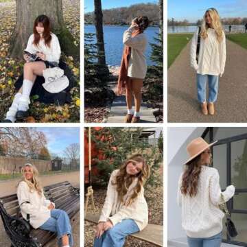 Aelfric Eden Women Sweater Vintage Cable Knit Sweater Casual Oversized Sweater Pullover