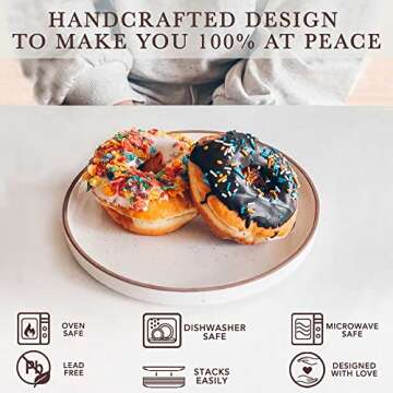 Mora Ceramic Flat Plates Set of 6-8 in - The Dessert, Salad, Appetizer, Small Lunch, etc Plate. Microwave, Oven, and Dishwasher Safe, Scratch Resistant. Kitchen Porcelain Dish - Vanilla White