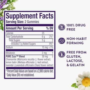 ZzzQuil PURE Zzzs Melatonin Gummies, Sleep Aid, Melatonin 2mg, with Chamomile & Lavender, Melatonin Sleep Gummies, Sleep Aids for Adults, Wildberry Vanilla Flavored, 72 Sleep Gummies