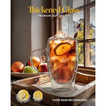 Kitchables Double Walled Glass Coffee Mugs Set of 2, 15oz - Insulated Glass Coffee Mugs for Cappuccino, Latte, Tea, Espresso - Latte Cup - Tazas Para Cafe