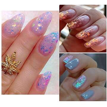 Holographic Opal Nail Art Glitter Flakes Powder Aurora Iridescent Pigment Ice Crystal Mermaid Paillettes Sparkly Sequins Design for Manicure Decoration Accessories 12 Grids