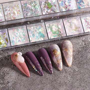 Holographic Opal Nail Art Glitter Flakes Powder Aurora Iridescent Pigment Ice Crystal Mermaid Paillettes Sparkly Sequins Design for Manicure Decoration Accessories 12 Grids