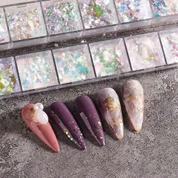 Holographic Opal Nail Art Glitter Flakes Powder Aurora Iridescent Pigment Ice Crystal Mermaid Paillettes Sparkly Sequins Design for Manicure Decoration Accessories 12 Grids