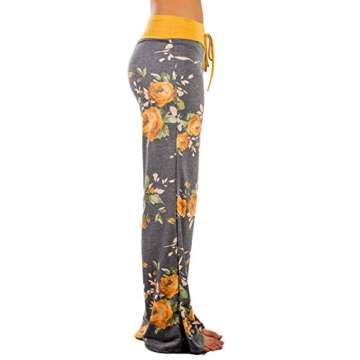 iChunhua Women's Comfy Stretch Floral Print Drawstring Palazzo Wide Leg Lounge Pants