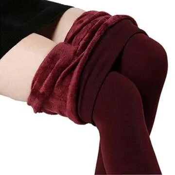 Romastory Winter Warm Women Velvet Elastic Leggings Pants (Wine red) one size