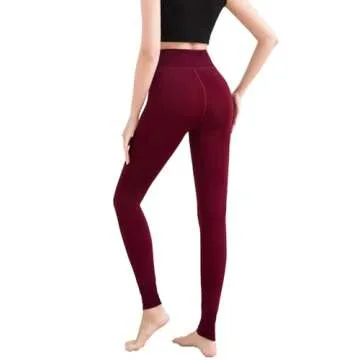Romastory Winter Warm Women Velvet Elastic Leggings Pants (Wine red) one size