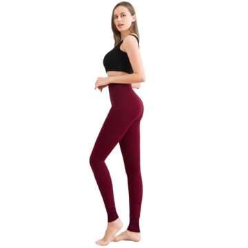 Romastory Winter Warm Women Velvet Elastic Leggings Pants (Wine red) one size