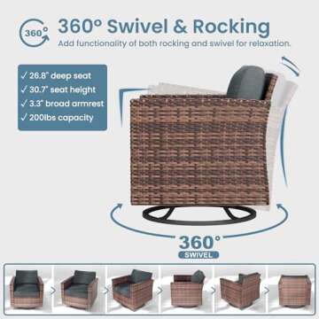 Amopatio Patio Conversation Set with Swivel Rocker Chairs & Storage Coffee Table, 5-Piece Outdoor PE...