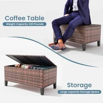 Amopatio Patio Conversation Set with Swivel Rocker Chairs & Storage Coffee Table, 5-Piece Outdoor PE Rattan Sofa Set, Waterproof Cushion Covers, Modern Furniture for Backyard/Balcony/Poolside