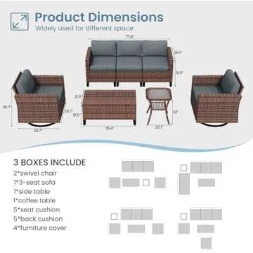 Amopatio Patio Conversation Set with Swivel Rocker Chairs & Storage Coffee Table, 5-Piece Outdoor PE Rattan Sofa Set, Waterproof Cushion Covers, Modern Furniture for Backyard/Balcony/Poolside