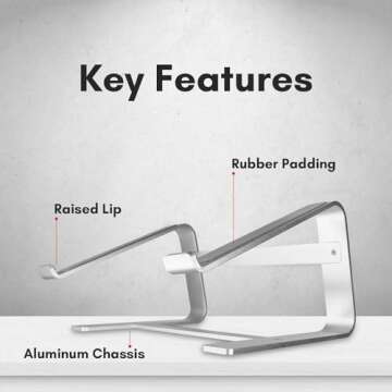 Macally Macbook Stand | Laptop Stand for Desk | Computer Stand (Universal 10"-17.3") Premium Aluminum Stylish and Sturdy Laptop Riser Stand - Laptop Holder for Macbook Pro/Air, Notebook, Chrome