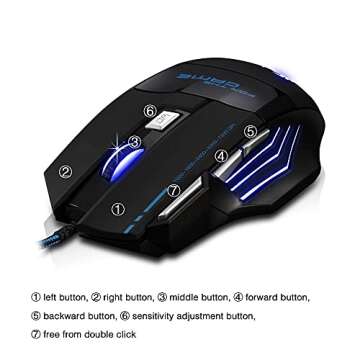 Zelotes Ergonomic 7200 DPI LED Optical Wired Gaming Mouse Mice 7 Buttons Compatible Mac Pro Gamer PC...
