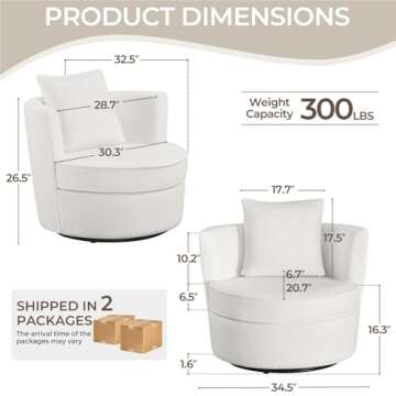 Yaheetech Swivel Accent Chair, 34.5? W Soft Boucle Swivel Barrel Chair, 360� Modern Upholstered Ro...