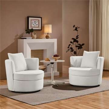 Yaheetech Swivel Accent Chair, 34.5? W Soft Boucle Swivel Barrel Chair, 360� Modern Upholstered Round Armchair with Pillow, Teddy Sofa Sherpa Chair for Living Room Bedroom Reading White