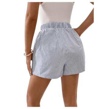 COZYEASE Women's Striped Print Elastic High Waisted Shorts Casual Wide Leg Summer Boxer Shorts with ...