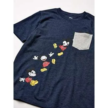 Amazon Essentials Disney | Marvel | Star Wars Boys' Short-Sleeve T-Shirts (Previously Spotted Zebra), Pack of 4, Navy/Grey/Orange/Mickey Snacks, X-Small