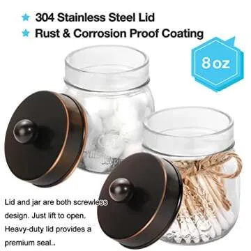 Mason Jar Bathroom Accessories Set 4 - Oil Rubbed Bronze - Mason Jar Soap Dispenser & 2 Apothecary Jars & Toothbrush Holder - Rustic Farmhouse Bathroom Home Decor Clearance, Countertop Organizer