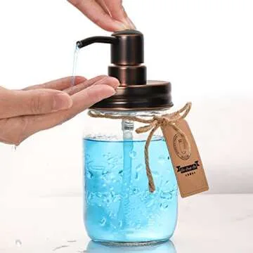 Mason Jar Bathroom Accessories Set 4 - Oil Rubbed Bronze - Mason Jar Soap Dispenser & 2 Apothecary Jars & Toothbrush Holder - Rustic Farmhouse Bathroom Home Decor Clearance, Countertop Organizer