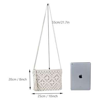 Eiyye Crochet Crossbody Bag Handmade Purse Crocheted Crossbody Bag with Tassel for Women Girls（Off White）