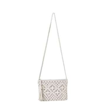 Eiyye Crochet Crossbody Bag Handmade Purse Crocheted Crossbody Bag with Tassel for Women Girls（Off White）