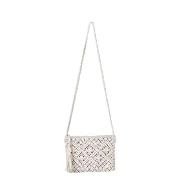 Eiyye Crochet Crossbody Bag Handmade Purse Crocheted Crossbody Bag with Tassel for Women Girls（Off White）