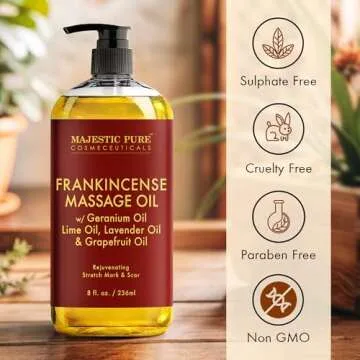 MAJESTIC PURE Frankincense Massage Oil for Scars and Stretch Marks