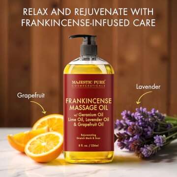 MAJESTIC PURE Frankincense Scar and Stretch Massage Oil for Massage Therapy- Invigorating, Refreshing, and Relaxing - Massage, Made with Natural Oils - for All Skin Types - Men and Women - 8 fl oz