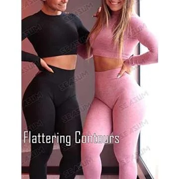SEASUM High Waist Seamless Yoga Leggings Set for Women