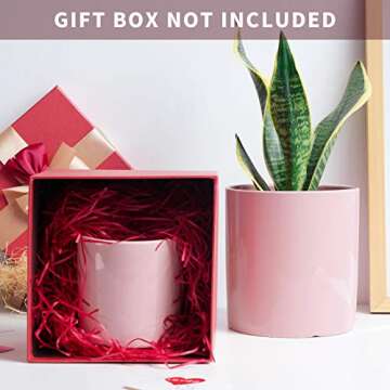 POTEY Ceramic Planter Flower Plant Pot - 4.9”+6.1” with Drain Hole Full Depth Cylinder - Minimalism for Indoor planters - Set of 2, Light Pink