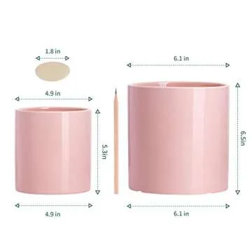 POTEY Ceramic Planter Flower Plant Pot - 4.9”+6.1” with Drain Hole Full Depth Cylinder - Minimalism for Indoor planters - Set of 2, Light Pink
