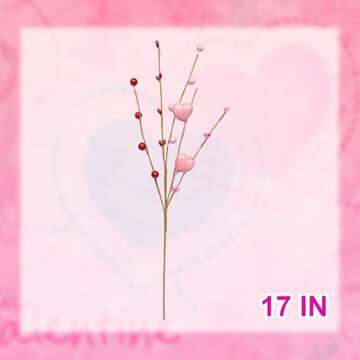 J'FLORU Valentine's Day Gifts Valentines Day Decorations 24 Pack Pink Heart Shaped Berry Picks with Red Berries for Valentines Day Wedding Candlelight Dinner Anniversary