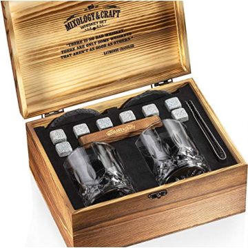 Luxurious Whiskey Glasses Gift Set for Men with Granite Stones