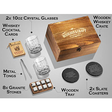 Luxurious Whiskey Glasses Gift Set for Men with Granite Stones