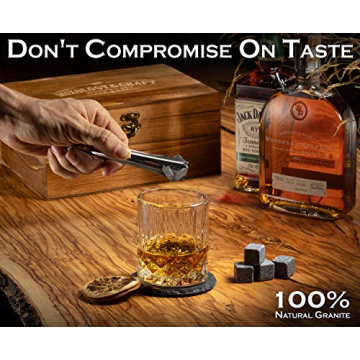 Luxurious Whiskey Glasses Gift Set for Men with Granite Stones