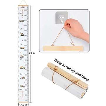 Smlper Growth Chart for Kids,Child Height Chart Ruler for Wall,Wood Frame Fabric Canvas Height Measurement Ruler for Kids Nursery Room,Removable Wall Decor 79"x7.9"