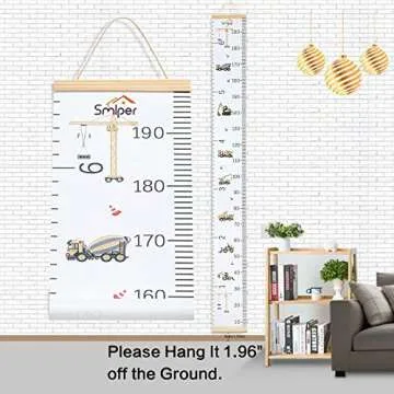 Smlper Growth Chart for Kids,Child Height Chart Ruler for Wall,Wood Frame Fabric Canvas Height Measurement Ruler for Kids Nursery Room,Removable Wall Decor 79"x7.9"
