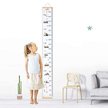 Smlper Growth Chart for Kids,Child Height Chart Ruler for Wall,Wood Frame Fabric Canvas Height Measurement Ruler for Kids Nursery Room,Removable Wall Decor 79"x7.9"