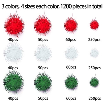 BQTQ Christmas Pom Pom Tinsel Glitter Balls - 1200 Pieces