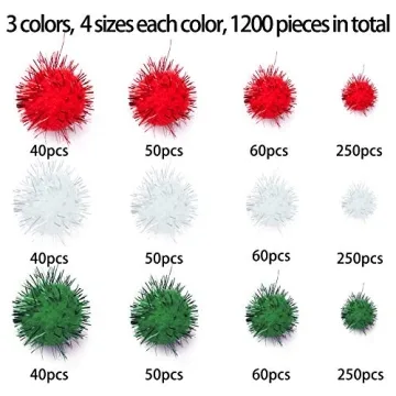 BQTQ Christmas Pom Pom Tinsel Glitter Balls - 1200 Pieces
