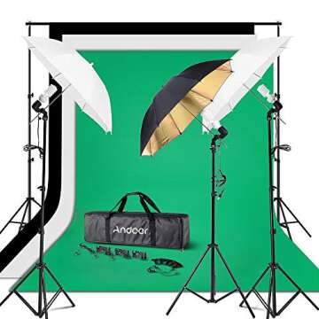 Andoer Photography Umbrella Continuous Lighting Kit - 6.6ft x 10ft Background Support System 3pcs Mu...