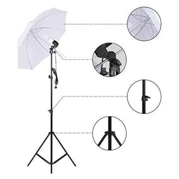 Andoer Photography Umbrella Continuous Lighting Kit - 6.6ft x 10ft Background Support System 3pcs Muslin Backdrops Screen and 3pcs Umbrellas for Photo Portrait Studio Shoot