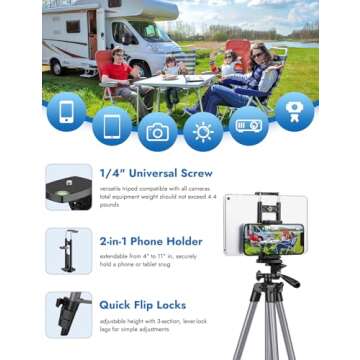 67" Tripods Camera Tripod, Remote Control Travel Tripod for Video Recording Vlog Photo Tripods, Travel Phone Tablet Tripod with Carry Bag, Aluminum Lightweight Portable Camera Tripod