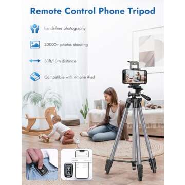 67" Tripods Camera Tripod, Remote Control Travel Tripod for Video Recording Vlog Photo Tripods, Travel Phone Tablet Tripod with Carry Bag, Aluminum Lightweight Portable Camera Tripod