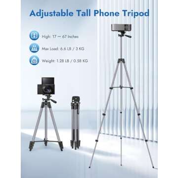 67" Tripods Camera Tripod, Remote Control Travel Tripod for Video Recording Vlog Photo Tripods, Travel Phone Tablet Tripod with Carry Bag, Aluminum Lightweight Portable Camera Tripod