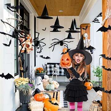 XIMISHOP 12pack Black Halloween Witch Hats & Bat Decor