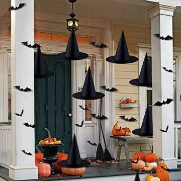 XIMISHOP 12pack Black Halloween Witch Hats & Bat Decor